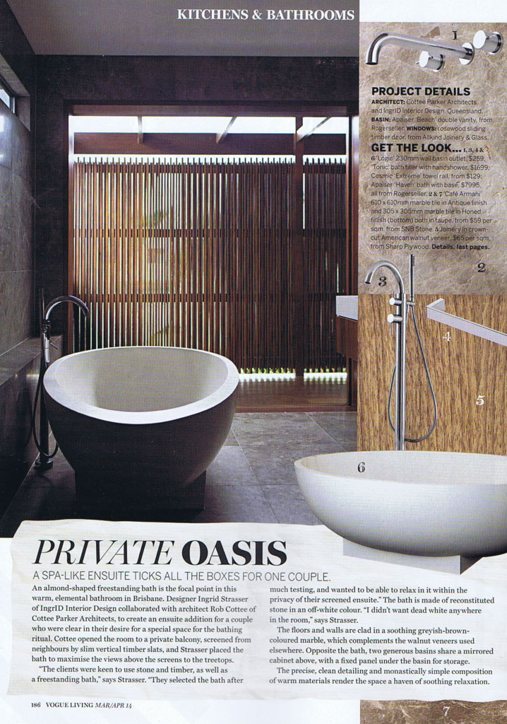 Vogue Living article on the ensuite at Clayfield P residence